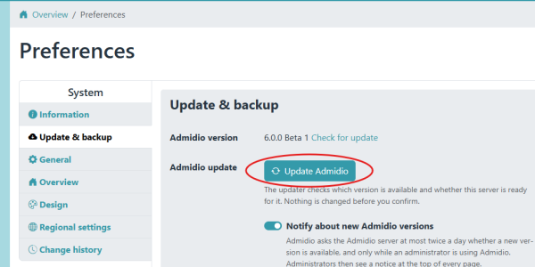 The Update & backup preferences The Update & backup preferences