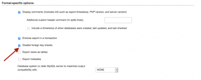 Export settings 2 from phpMyAdmin